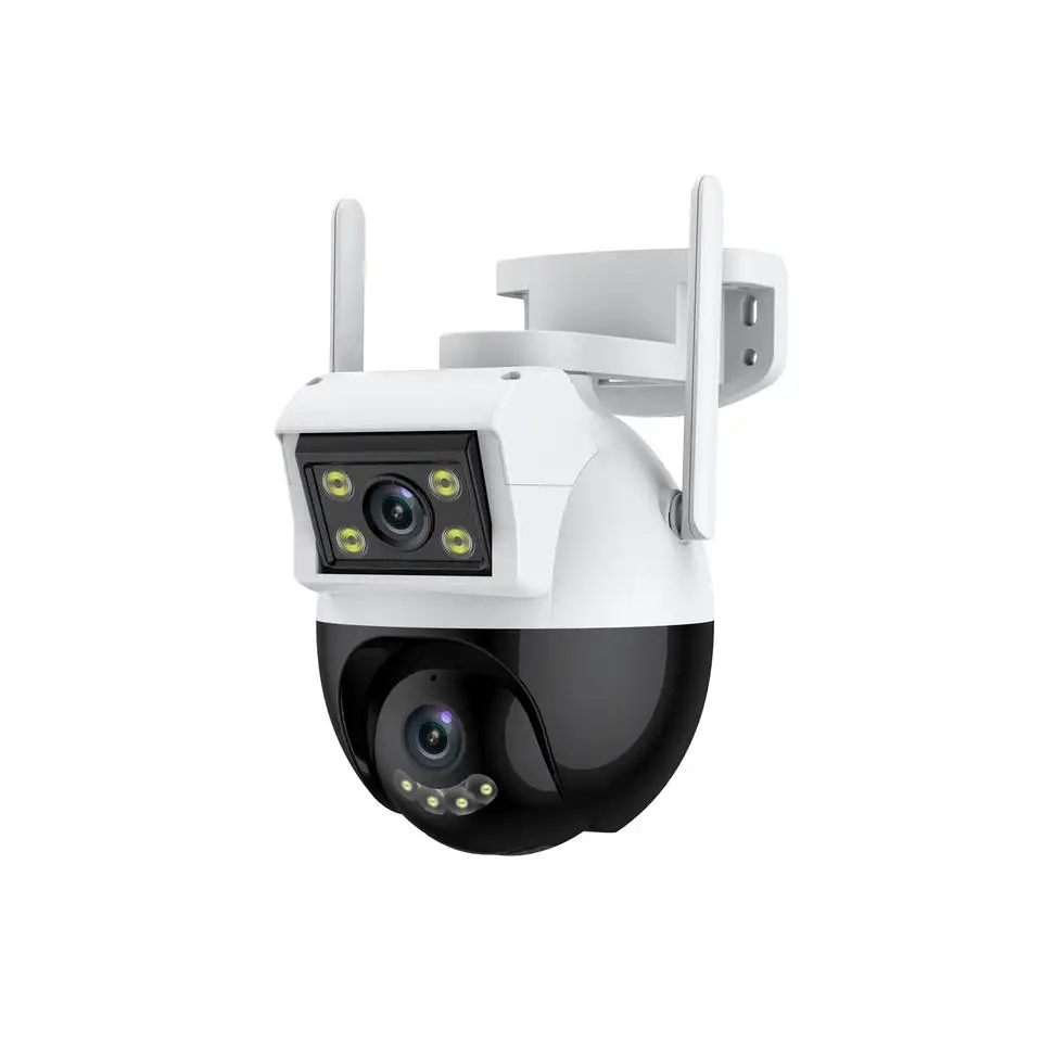 2023 New 1080P Dual Lens WiFi Camera Dual Screen Outdoor PTZ Camera Auto Tracking Motion Detection 4X Zoom Color Night Vision